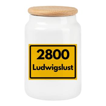 ALTE POSTLEITZAHL PLZ RETRO 2800 LUDWIGSLUST - Keksdose mit Holzdeckel - Weiß - Vorne