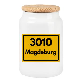 ALTE POSTLEITZAHL PLZ RETRO 3010 MAGDEBURG HEIMAT - Keksdose mit Holzdeckel - Weiß - Vorne