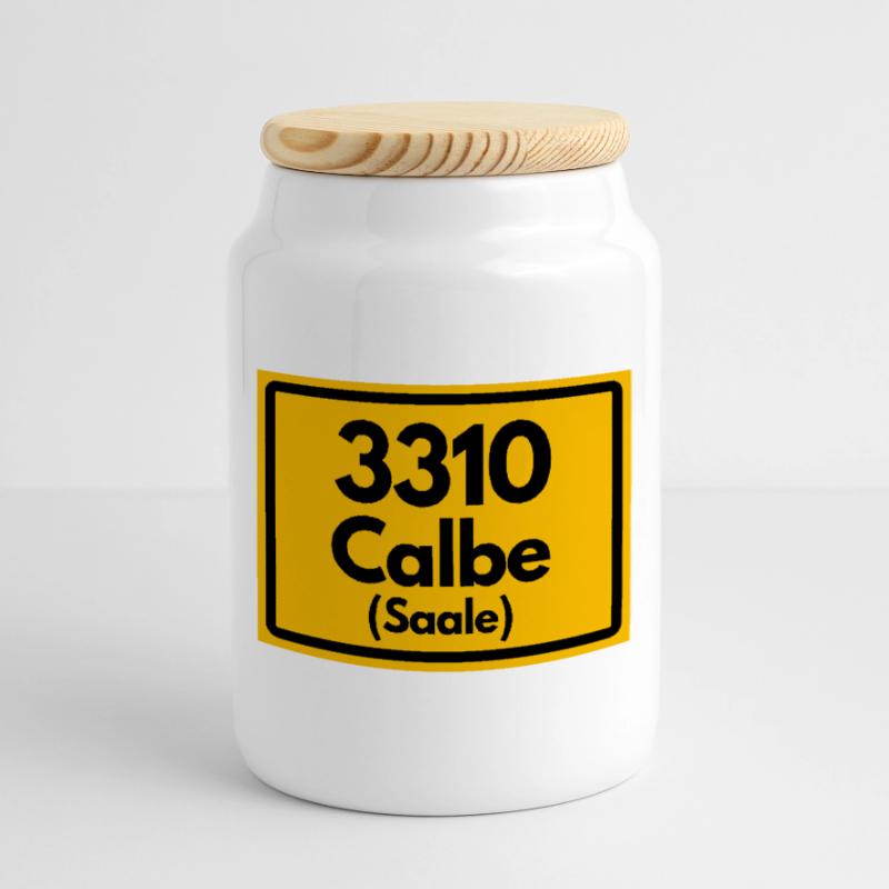 OLD POSTCODE POSTCODE 3310 CALBE SAALE HEIMATSTOLZ Cookie Jar with Wooden Lid
