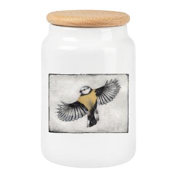 Oiseau en vol - Gravé à la main imprimable - Boîte à biscuits avec couvercle en bois - blanc - Devant