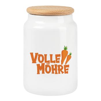 Volle Möhre Karotten-Statement - Keksdose mit Holzdeckel - Weiß - Vorne