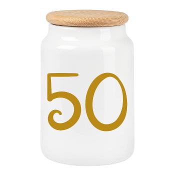 50 - Cookie Jar with Wooden Lid - white - Front