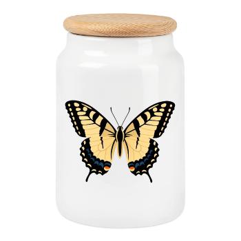 Yellow Black Butterfly Wings - Cookie Jar with Wooden Lid - white - Front
