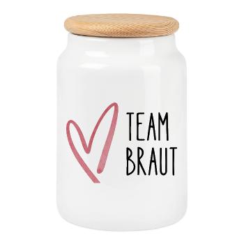 Team Braut. Herz – Modernes JGA Design - Keksdose mit Holzdeckel - Weiß - Vorne
