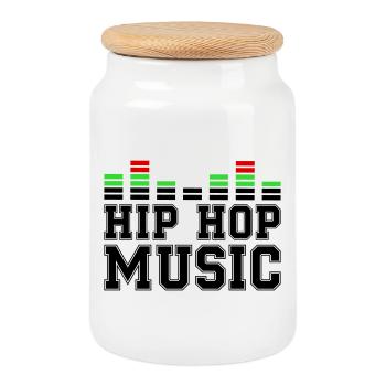Hip Hop Music - Cookie Jar with Wooden Lid - white - Front