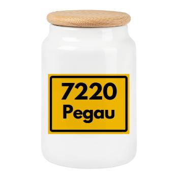 OLD POSTCODE 7220 PEGAU HEIMATSTOLZ SAXONY - Cookie Jar with Wooden Lid - white - Front