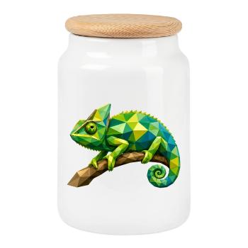 Branche géométrique du caméléon - Boîte à biscuits avec couvercle en bois - blanc - Devant