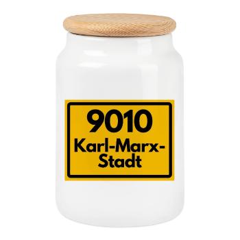 9010 09111 KARL-MARX-STADT SACHSEN  ALTE PLZ - Keksdose mit Holzdeckel - Weiß - Vorne