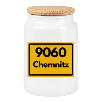 9060 PLZ SACHSEN CHEMNITZ ALTE POSTLEITZAHL - Keksdose mit Holzdeckel - Weiß - Vorne