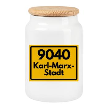 9040 PLZ SACHSEN KARL MARX STADT ALTE POSTLEITZAHL - Keksdose mit Holzdeckel - Weiß - Vorne