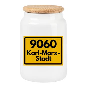 9060 PLZ SACHSEN KARL-MARX-STADT ALTE PLZ  - Keksdose mit Holzdeckel - Weiß - Vorne