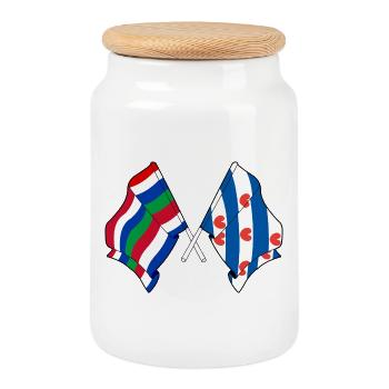 Drapeaux croisés de Schier & Friesland - Boîte à biscuits avec couvercle en bois - blanc - Devant
