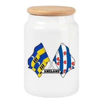 Fierté d’Ameland Friesland – Drapeaux croisés - Boîte à biscuits avec couvercle en bois - blanc - Devant
