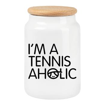 Ich bin ein Tennis-Aholic - Keksdose mit Holzdeckel - Weiß - Vorne