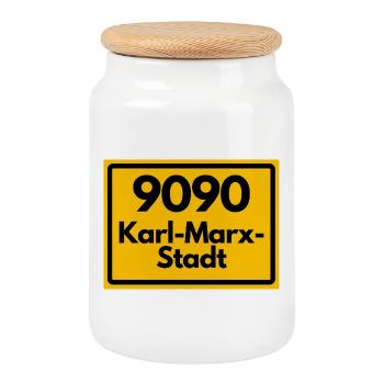 ALTE POSTLEITZAHL 9090 SACHSEN KARL-MARX-STADT - Keksdose mit Holzdeckel - Weiß - Vorne