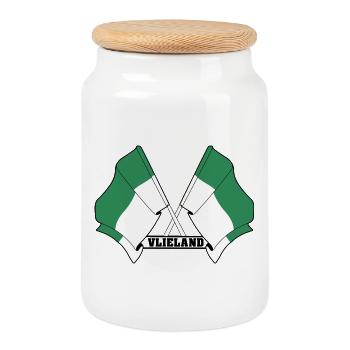 Vlieland Crossed Flags – Island Pride - Cookie Jar with Wooden Lid - white - Front