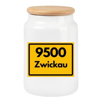ALTE POSTLEITZAHL PLZ SACHSEN 9500 08064 ZWICKAU - Keksdose mit Holzdeckel - Weiß - Vorne