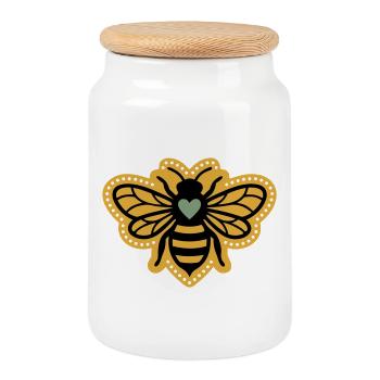 Bee Heart Beekeeping Nature Conservation Boho Mandala - Cookie Jar with Wooden Lid - white - Front