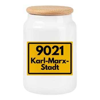 9021 KARL-MARX-STADT HEIMATSTOLZ ALTE POSTLEITZAHL - Keksdose mit Holzdeckel - Weiß - Vorne