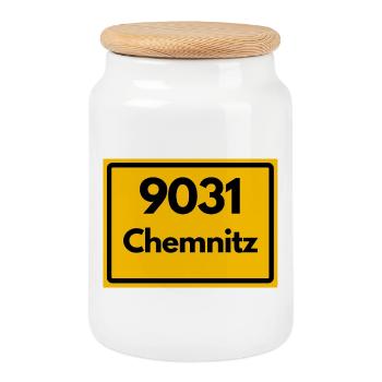 ALTE POSTLEITZAHL PLZ 9031 CHEMNITZ HEIMATSTOLZ - Keksdose mit Holzdeckel - Weiß - Vorne