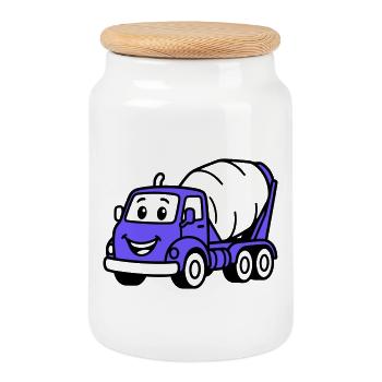 Construction Wagon Kids - Cookie Jar with Wooden Lid - white - Front