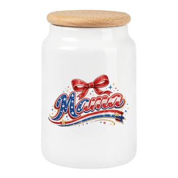 Mama USA Flagge Glitzer Schleife 4th of July - Keksdose mit Holzdeckel - Weiß - Vorne