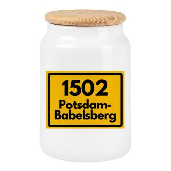 ALTE POSTLEITZAHL 1502 POTSDAM-BABELSBERG - Keksdose mit Holzdeckel - Weiß - Vorne