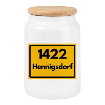 ALTE POSTLEITZAHL 1422 HENNIGSDORF BRANDENBURG - Keksdose mit Holzdeckel - Weiß - Vorne
