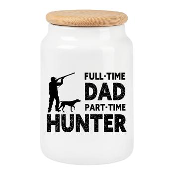 Full-Time Dad Part-Time Hunter – Dad Gift - Cookie Jar with Wooden Lid - white - Front