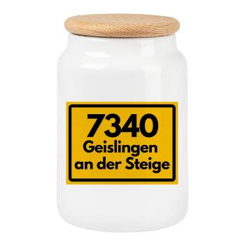 ALTE POSTLEITZAHL 7340 GEISLINGEN AN DER STEIGE - Keksdose mit Holzdeckel - Weiß - Vorne