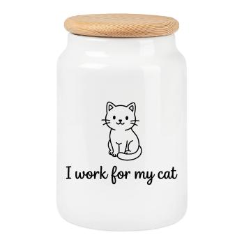 I Work For My Cat Funny Cat Owner Design - Keksdose mit Holzdeckel - Weiß - Vorne