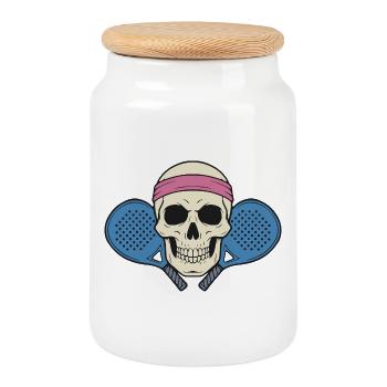 Padel Skull - Cookie Jar with Wooden Lid - white - Front