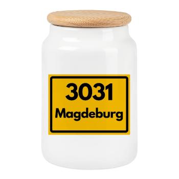 ALTE POSTLEITZAHL PLZ SACHSEN ANHALT 3031MAGDEBURG - Keksdose mit Holzdeckel - Weiß - Vorne