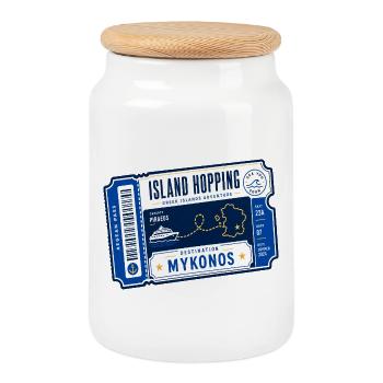 Voyage en ferry de Mykonos sur les îles : vacances en Grèce - Boîte à biscuits avec couvercle en bois - blanc - Devant