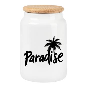 Paradise Palm trees  - Cookie Jar with Wooden Lid - white - Front