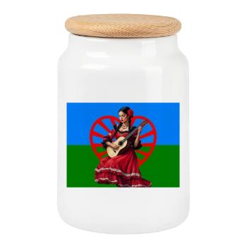 Flamenco guitare rouge sur fond tricolore - Boîte à biscuits avec couvercle en bois - blanc - Devant