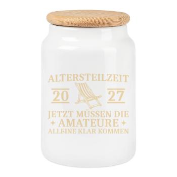 Altersteilzeit 2027 - Amateure alleine klar kommen - Keksdose mit Holzdeckel - Weiß - Vorne