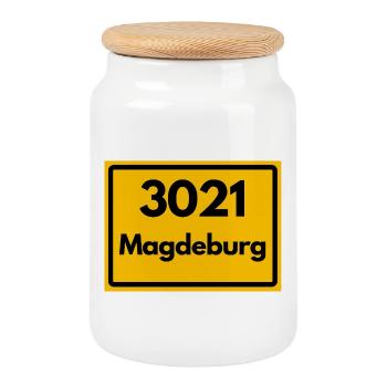 ALTE POSTLEITZAHL 3021 PLZ 39104 MAGDEBURG SACHSEN - Keksdose mit Holzdeckel - Weiß - Vorne