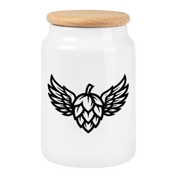 Hopfen Symbol - Keksdose mit Holzdeckel - Weiß - Vorne