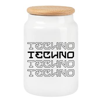 Techno modern typography logo design - Cookie Jar with Wooden Lid - white - Front