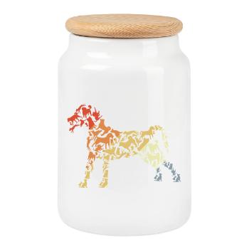 Vintage Dog Sketch - Cookie Jar with Wooden Lid - white - Front