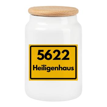 ALTE POSTLEITZAHL 5622 PLZ 42579 HEILIGENHAUS NRW - Keksdose mit Holzdeckel - Weiß - Vorne