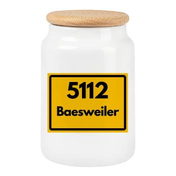 ALTE POSTLEITZAHL 5112 PLZ 52499 BAESWEILER NRW - Keksdose mit Holzdeckel - Weiß - Vorne