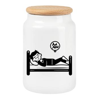Sleeping Bed - Cookie Jar with Wooden Lid - white - Front