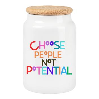 Choosing people not potential - Cookie Jar with Wooden Lid - white - Front