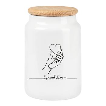 Spread Love - Minimalist Heart Line Art - Cookie Jar with Wooden Lid - white - Front