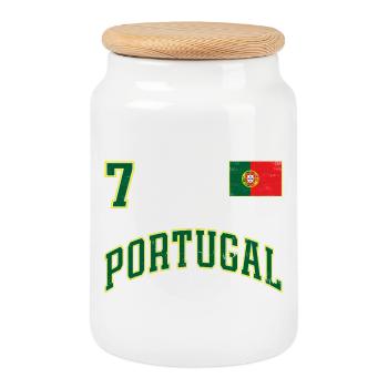 Portugal Football PORTUGAL Text Jersey Design - Cookie Jar with Wooden Lid - white - Front