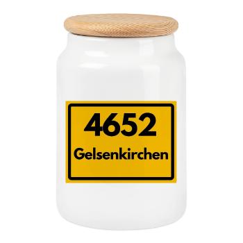 ALTE POSTLEITZAHL 4652 PLZ 45879 GELSENKIRCHEN NRW - Keksdose mit Holzdeckel - Weiß - Vorne