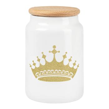 Gilded Crown Glitter Print - Cookie Jar with Wooden Lid - white - Front