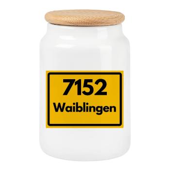 ALTE POSTLEITZAHL 7152 PLZ 71332 WAIBLINGEN BAWÜ - Keksdose mit Holzdeckel - Weiß - Vorne